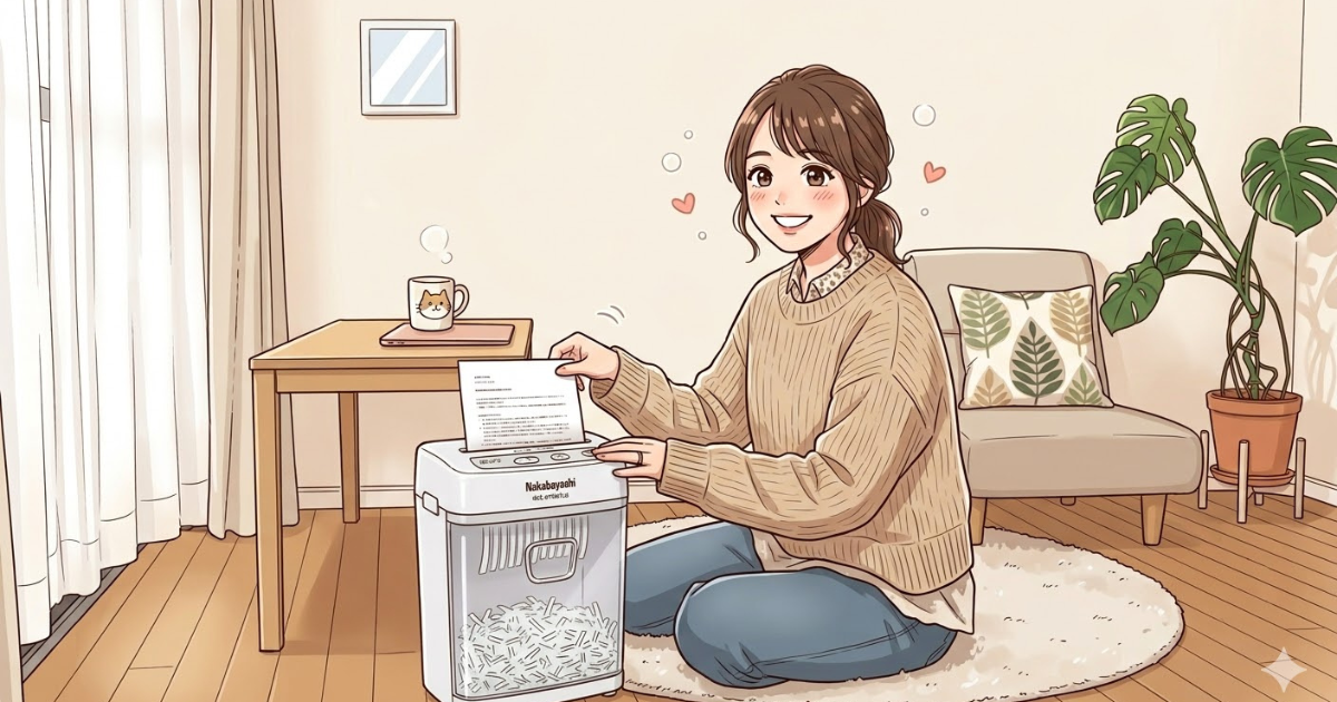 シュレッダーする女性